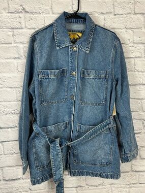 Michael Kors Denim Utility Jacket XL NWT Belted 4 Pocket Stone Wash $195